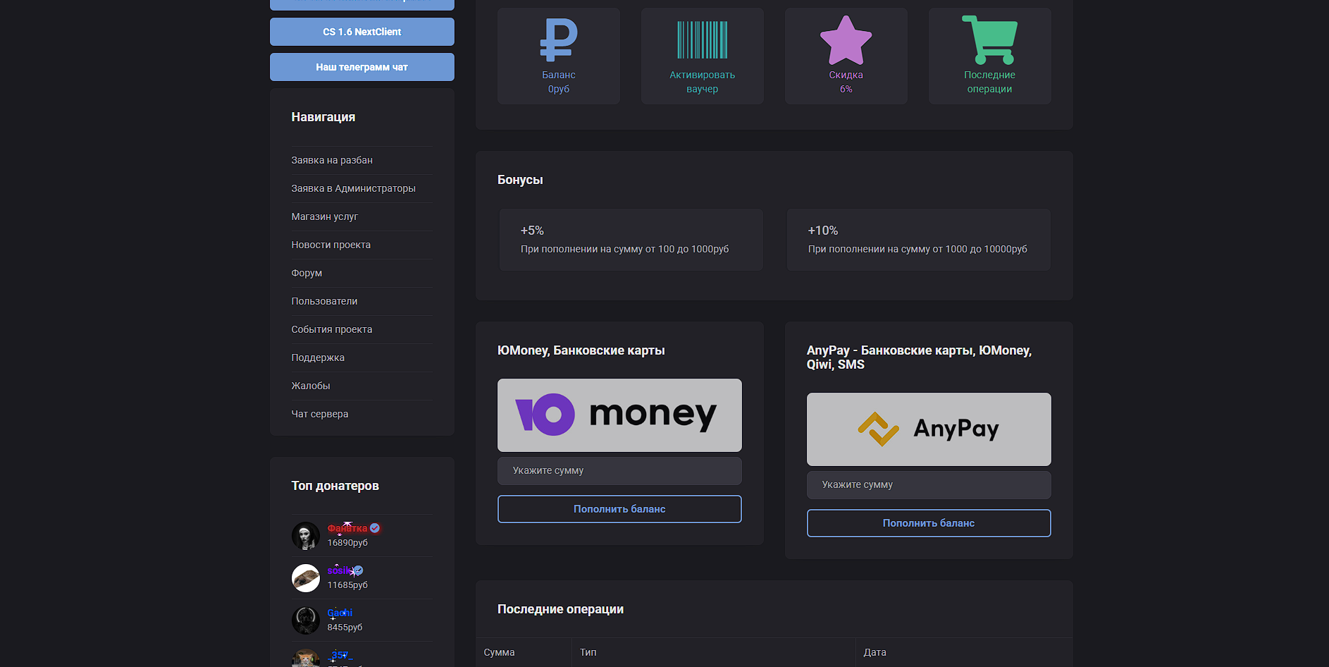 Бонусы при пополнении счета
